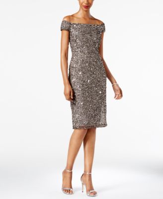 Adrianna Papell - Petite Embellished Off-The-Shoulder Dress