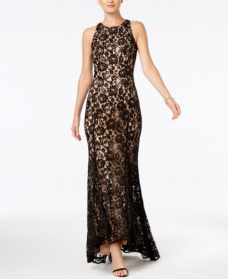 Vince Camuto Sequined Lace Godet-Pleat Gown - Macy's