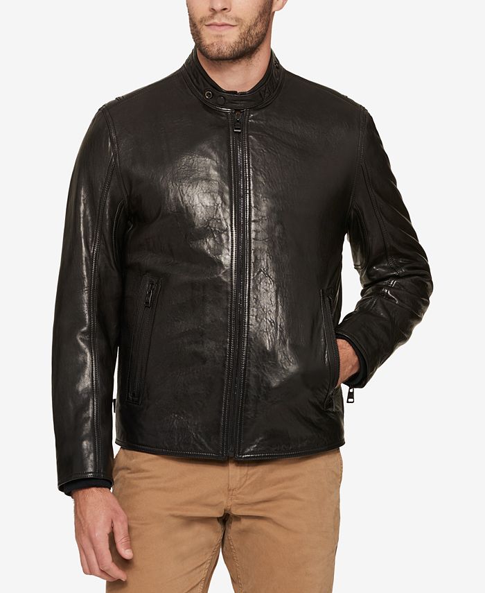Marc New York by Andrew Marc Mens Anson Distressed Faux Leather Racer Jacket with Removable Vest