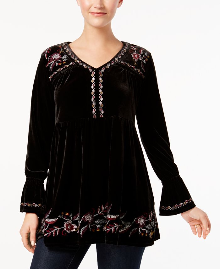Style & Co Embroidered Velvet Tunic, Created for Macy's - Macy's