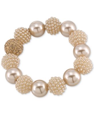 Carolee - Gold-Tone Brown Imitation Pearl Large Bead Bangle Bracelet