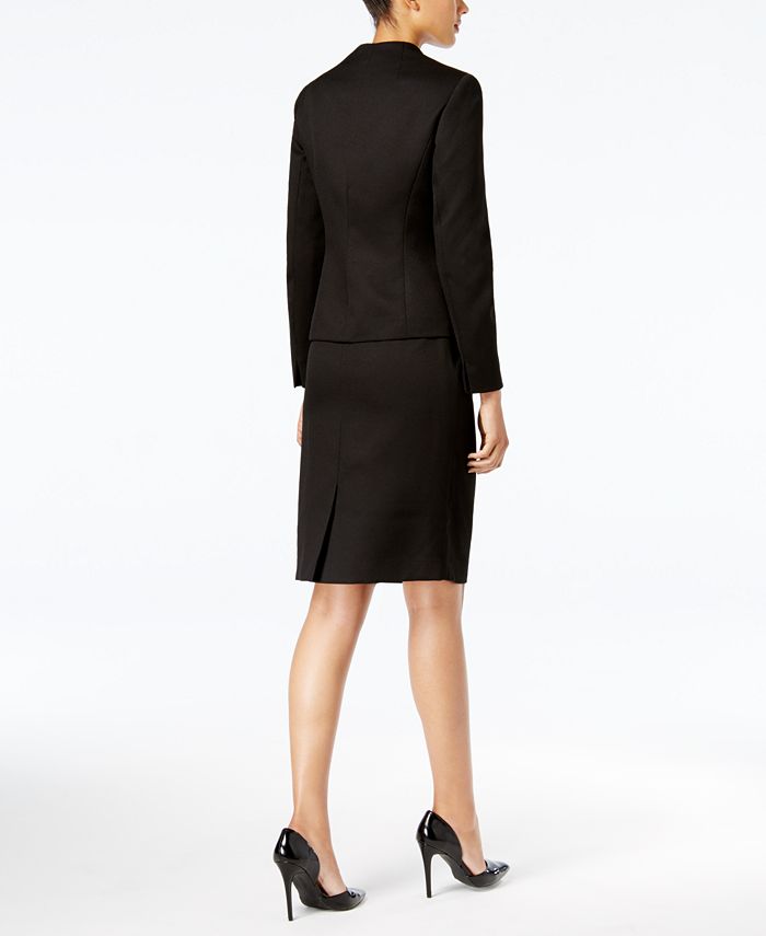 Le Suit Women's Three Button Diamond Jacquard Skirt Suit Black Size 8