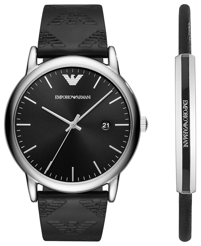 Emporio Armani Men's Black Leather Strap Watch 43mm Gift Set Macy's
