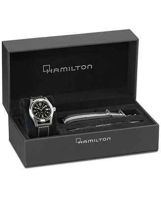 Hamilton Men's Swiss Automatic Khaki Field Black Canvas Strap Watch ...