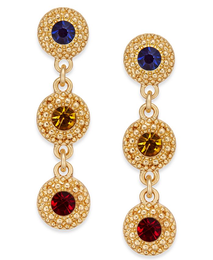 Charter Club Gold-Tone Multicolor Crystal Triple Drop Earrings, Created ...