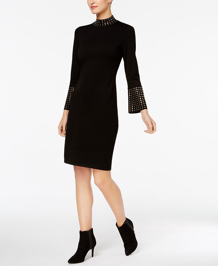 Calvin Klein Studded Bell-Sleeved Sweater Dress - Macy's