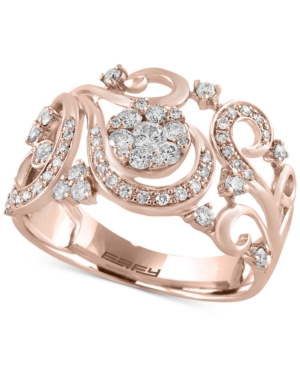 image of Effy Diamond Filigree Floral Ring (1/2 ct. t.w.) in 14k Gold or Rose Gold