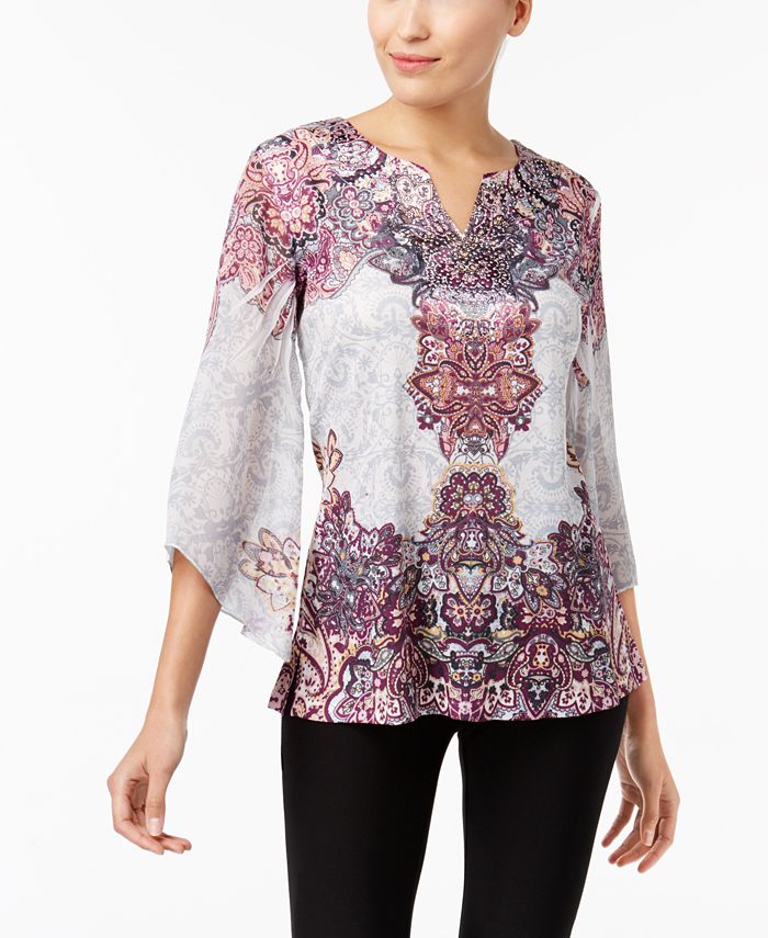 JM Collection Petite Printed Angel-Sleeve Tunic, Created for Macy's ...