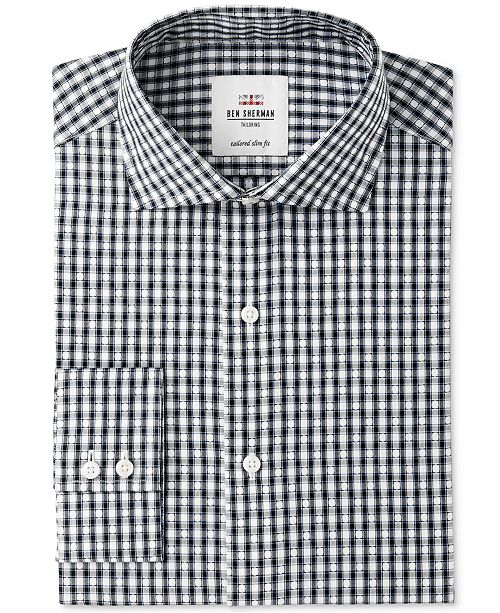 Ben Sherman Men S Slim Fit Black Light Blue Dobby Check Dress