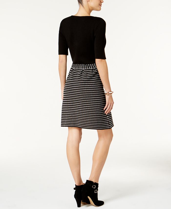 NY Collection Printed Fit & Flare Sweater Dress - Macy's