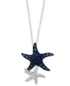 image of Seaside by Effy Sapphire (1/2 ct. t.w.) & Diamond (1/10 ct. t.w.) Starfish Pendant Necklace in 14k White Gold