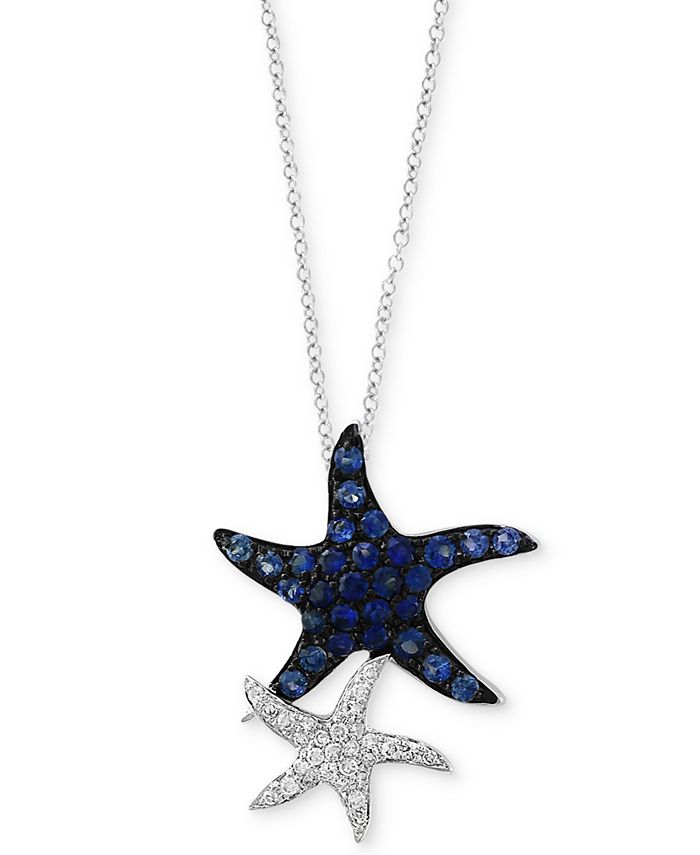 EFFY Collection - Sapphire (1/2 ct. t.w.) & Diamond (1/10 ct. t.w.) Starfish Pendant Necklace in 14k White Gold