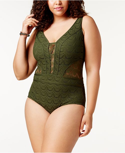 Becca Etc Plus Size Crocheted Illusion One Piece Swimsuit