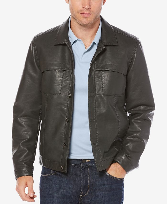 Perry Ellis Men's Faux-Leather Jacket & Reviews - Coats & Jackets - Men ...