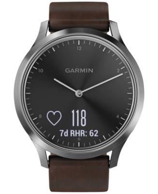 Garmin vívomove™ HR Brown Leather Strap Hybrid Smart Watch 43mm - Macy's