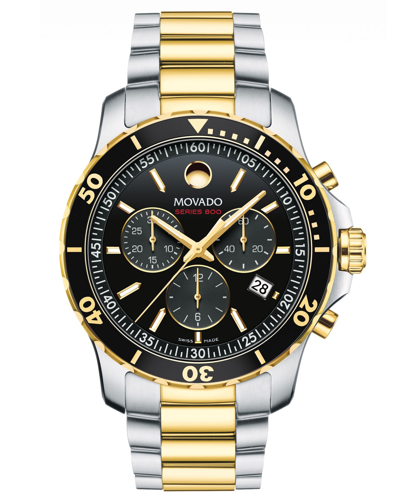 Мужские часы Movado Swiss Chronograph Series 800 Two-Tone PVD Stainless Steel Bracelet Diver Watch 42mm — фото 1