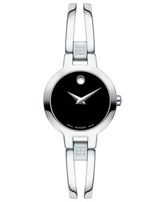 Movado Women s Swiss Amorosa Diamond Accent Stainless Steel Bangle Bracelet Watch 24mm Macy s