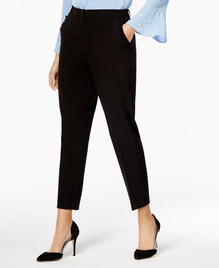NY Collection Ruffled Straight-Leg Ankle Pants - Macy's