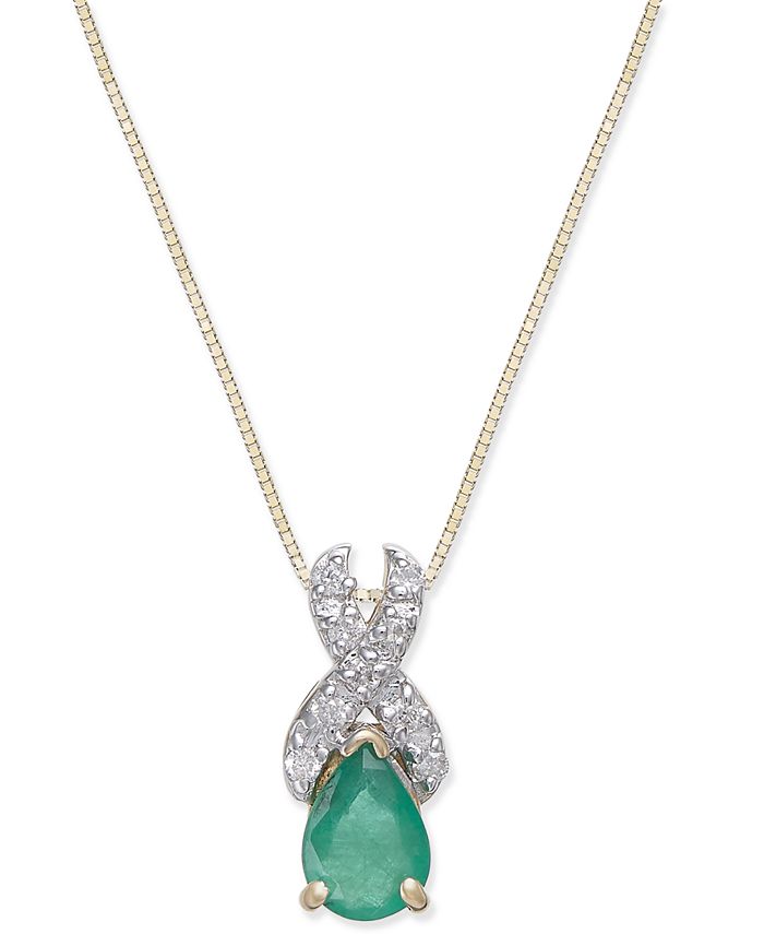 Macy's Emerald (3/4 ct. t.w.) & Diamond(1/10 c.t.t.w.) Pendant Necklace