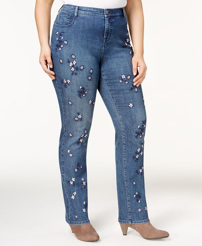 Style & Co Plus Size Curvy Embroidered Slim-Leg Jeans, Created for Macy ...