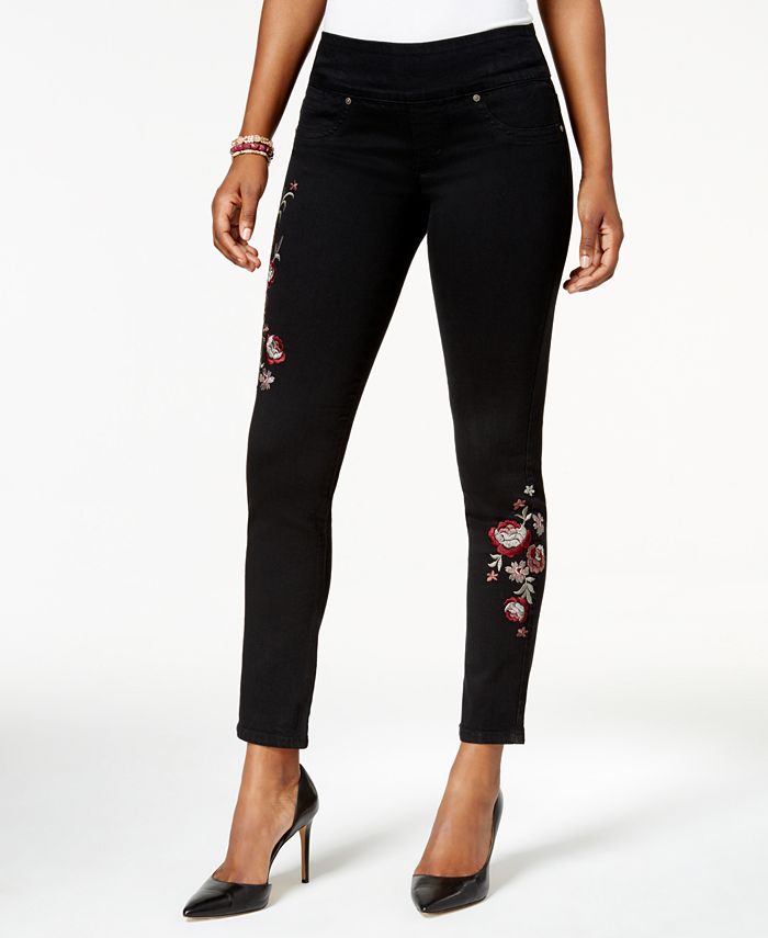 Style & Co Petite Embroidered Pull-On Skinny Jeans, Created for Macy's ...
