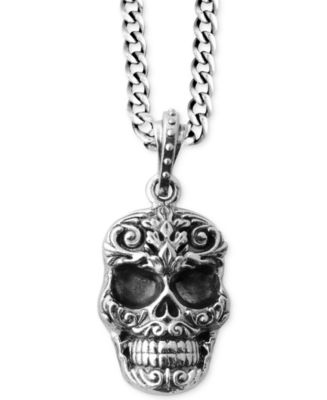 King Baby Men's Carved Skull Pendant Necklace in Sterling Silver - Macy's