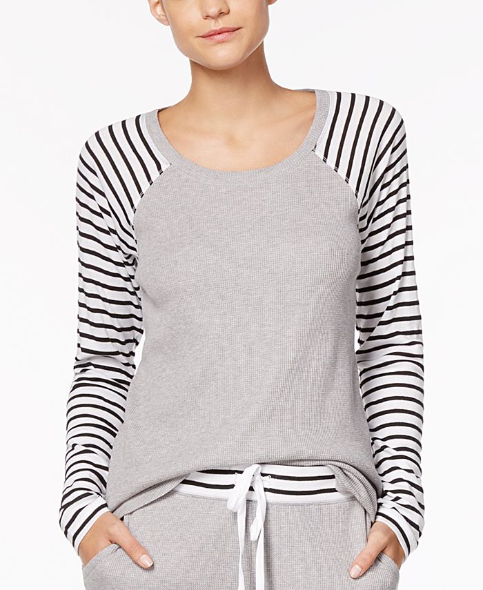 Alfani Striped-Sleeve Thermal Pajama Top, Created for Macy's - Macy's