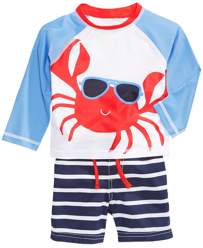 First Impressions 2Pc. Crab Rash Guard & Swim Trunks Set, Baby Boys, Created for Macy's