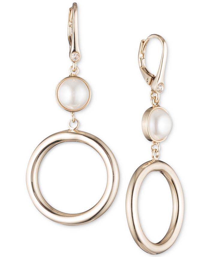 DKNY Gold-Tone Imitation Pearl Ring Drop Earrings, Created for Macy's ...