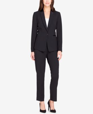 Tahari ASL - Faux-Leather-Trim Pantsuit