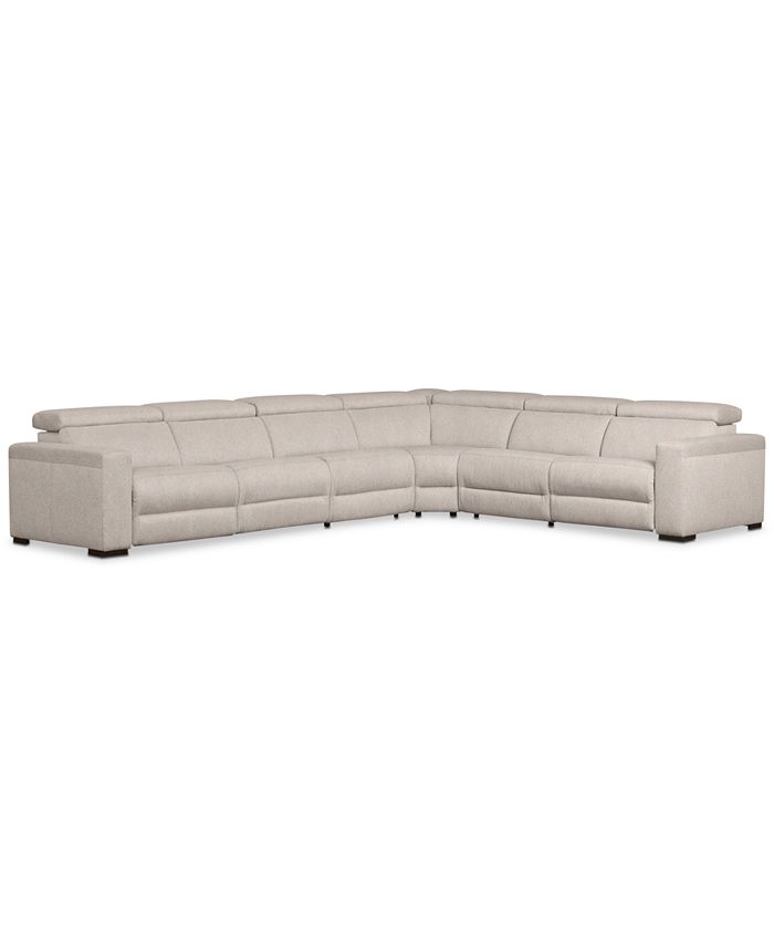 Furniture - Nevio 6-Pc. Fabric "L" Shaped Sectional Sofa with 2 Power Recliners and Articulating Headrests, Created for Macy's