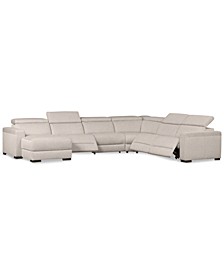 Nevio 6-Pc. Fabric Sectional Sofa with Chaise, 3 Power Recliners and Articulating Headrests, Created for Macy's