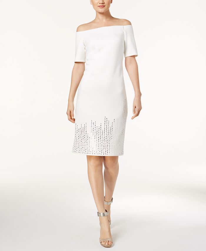 Calvin Klein Off-The-Shoulder Studded Sheath Dress - Macy's