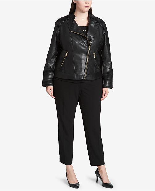 Calvin Klein Womens Plus Faux Leather Pocket Topper Jacket Black Size 16W main image 1