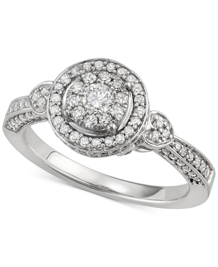 Macy's Diamond MultiLevel Halo Engagement Ring (3/4 ct. t.w.) in 14k