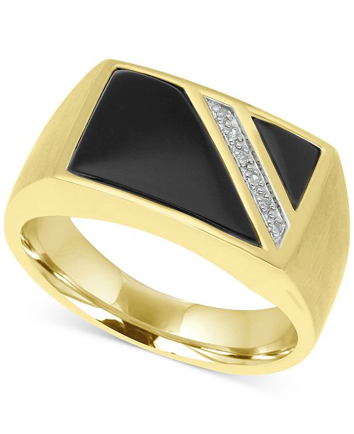Macy's Men's Onyx & Diamond Accent Ring in 10k Gold & Reviews - Rings ...