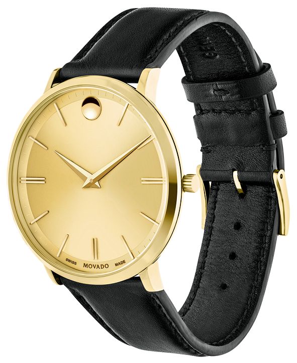 Movado Men's Swiss Ultra Slim Black Leather Strap Watch 40mm & Reviews