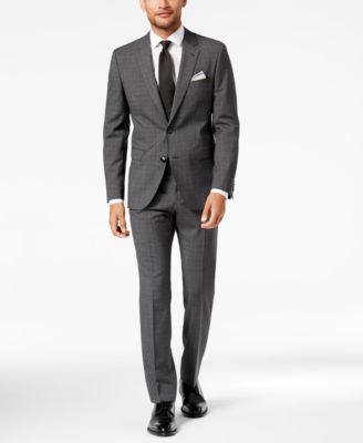 Hugo Boss - Men's Slim-Fit Dark Charcoal Plaid Suit