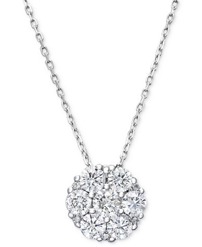 diamond pendant necklace cluster flower 14k ct gold necklaces macy watches jewelry