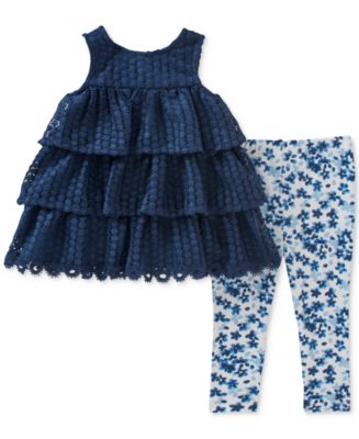 Calvin Klein 2-Pc. Tiered Tunic & Floral-Print Leggings Set, Baby Girls