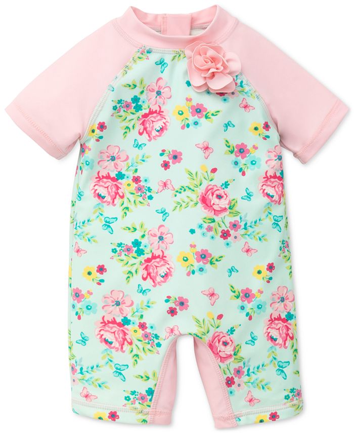 Little Me Floral-Print Rash Guard Swimsuit, Baby Girls - Macy's