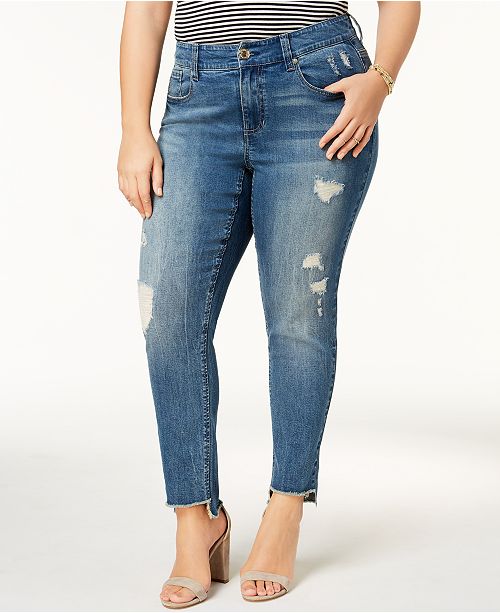Seven7 Jeans Trendy Plus Size Step-Hem Distressed Skinny Jeans ...