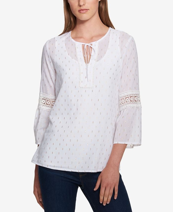 Tommy Hilfiger Lace-Detail Peasant Top, Created for Macy's - Macy's