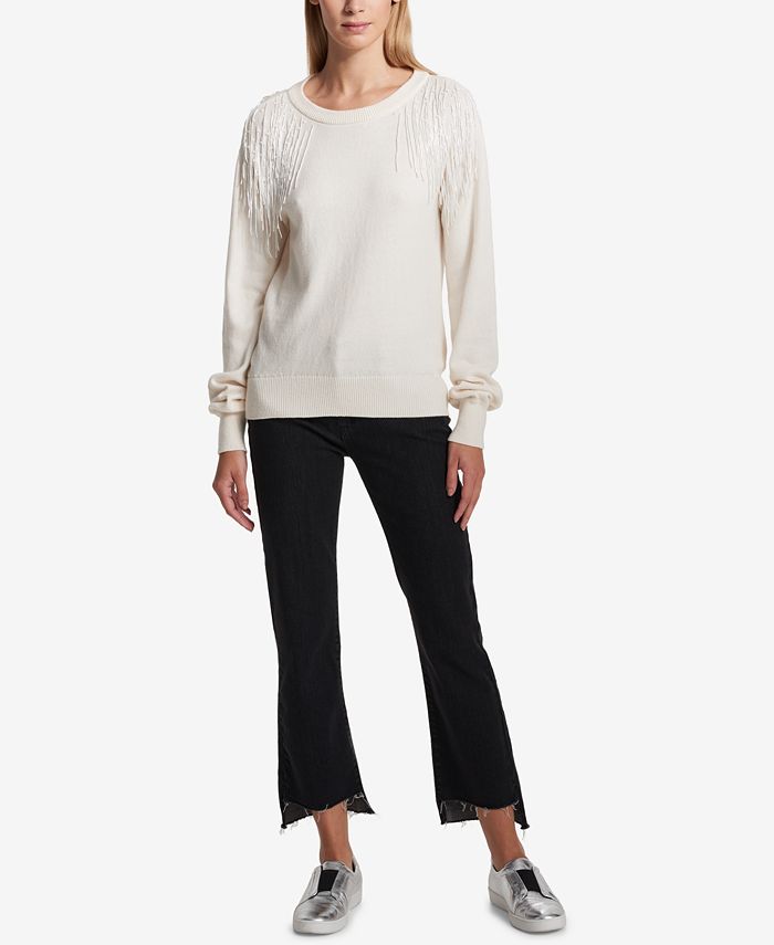 DKNY Fringe Beaded Sweater - Macy's