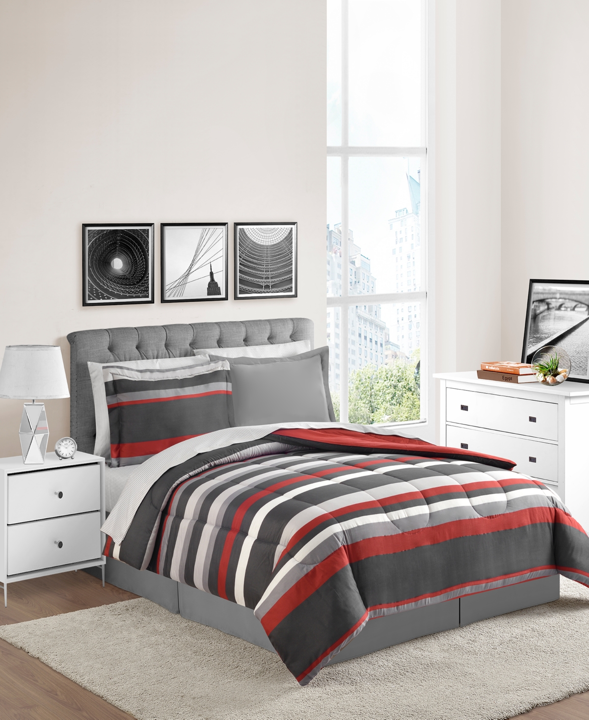 Fairfield Square Collection Austin Stripe/solid Reversible 8 Pc. Comforter Set, Exclusively At Macy's