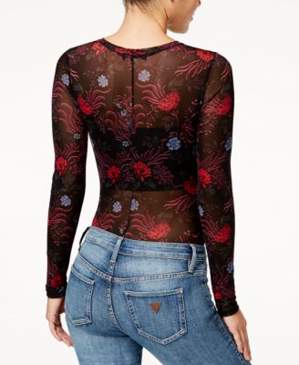 Material Girl Juniors' Printed Mesh Bodysuit, Created for Macy's