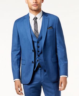 Hugo Boss HUGO Men's Slim-Fit High Blue Textured Vested Suit
