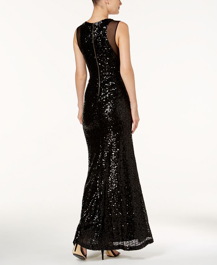 Calvin Klein Mesh & Sequined Slit Gown - Macy's