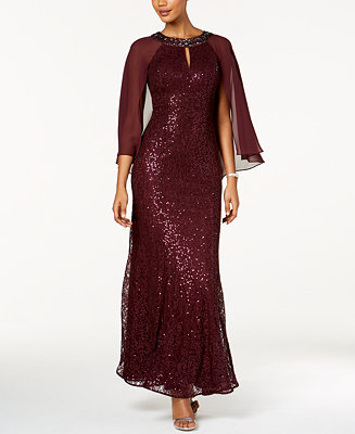 SL Fashions Sequined Cape Gown & Reviews - Dresses - Women - Macy's