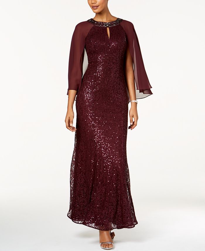 Sl fashions sequined cape gown 2025